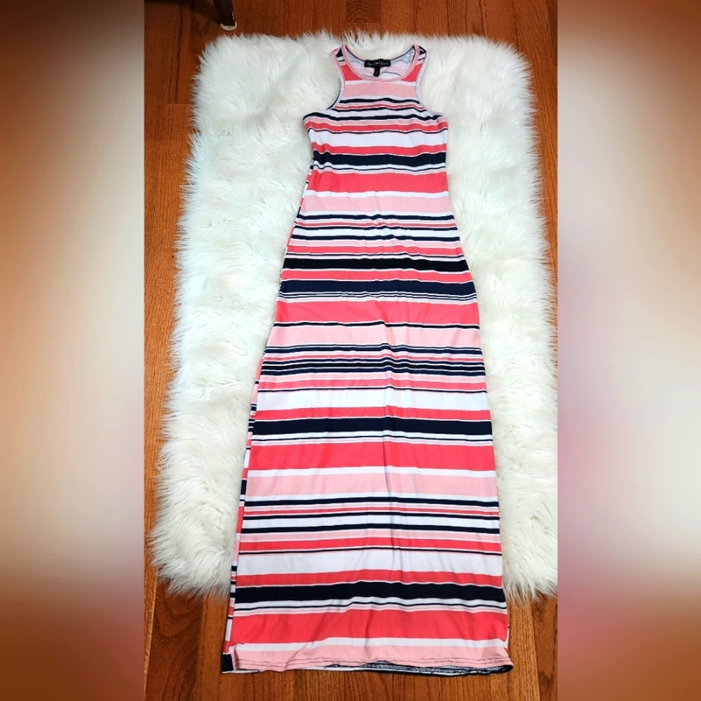 Hot Pink Striped Maxi Dress, Small